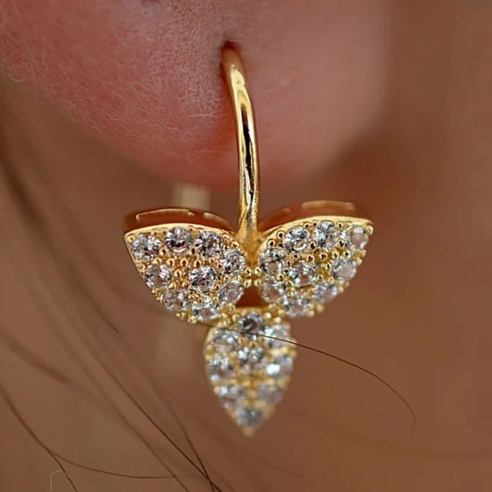 New Gorgeous Drop Golden Silver 925 White Sapphire Earrings - Picture 2 of 2